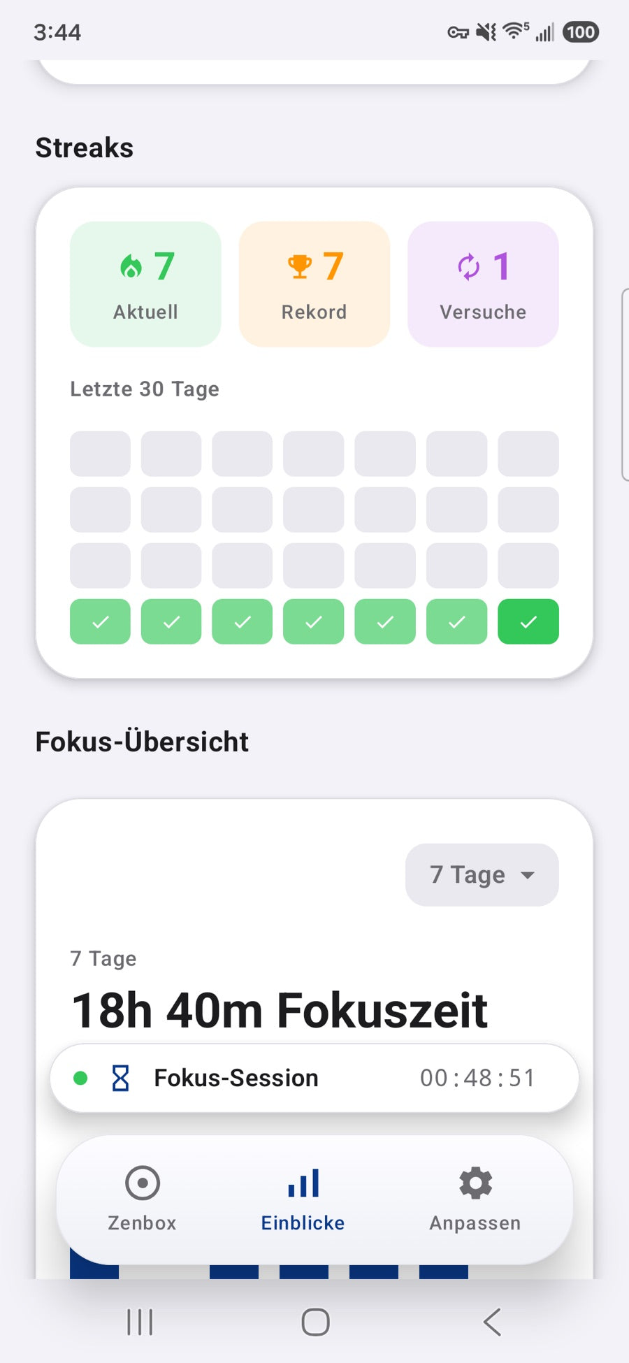 Streaks: current, record and attempts