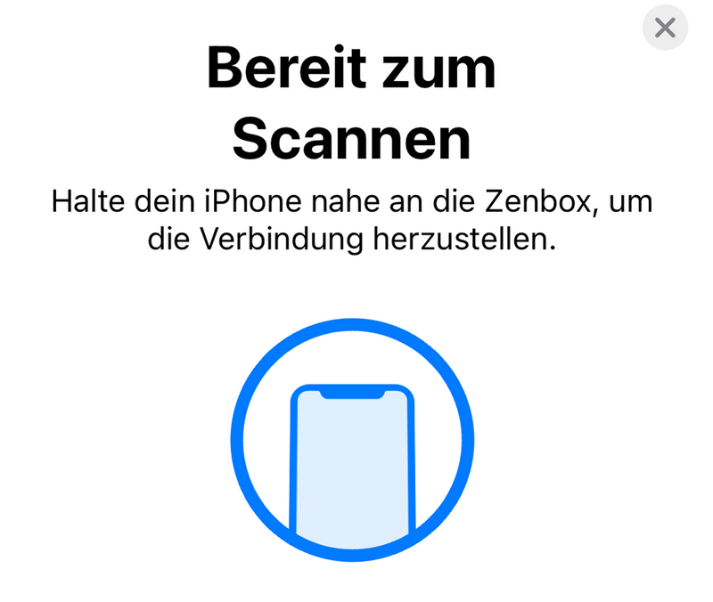 Zenbox App – Handy annähern und Verbindung steht
