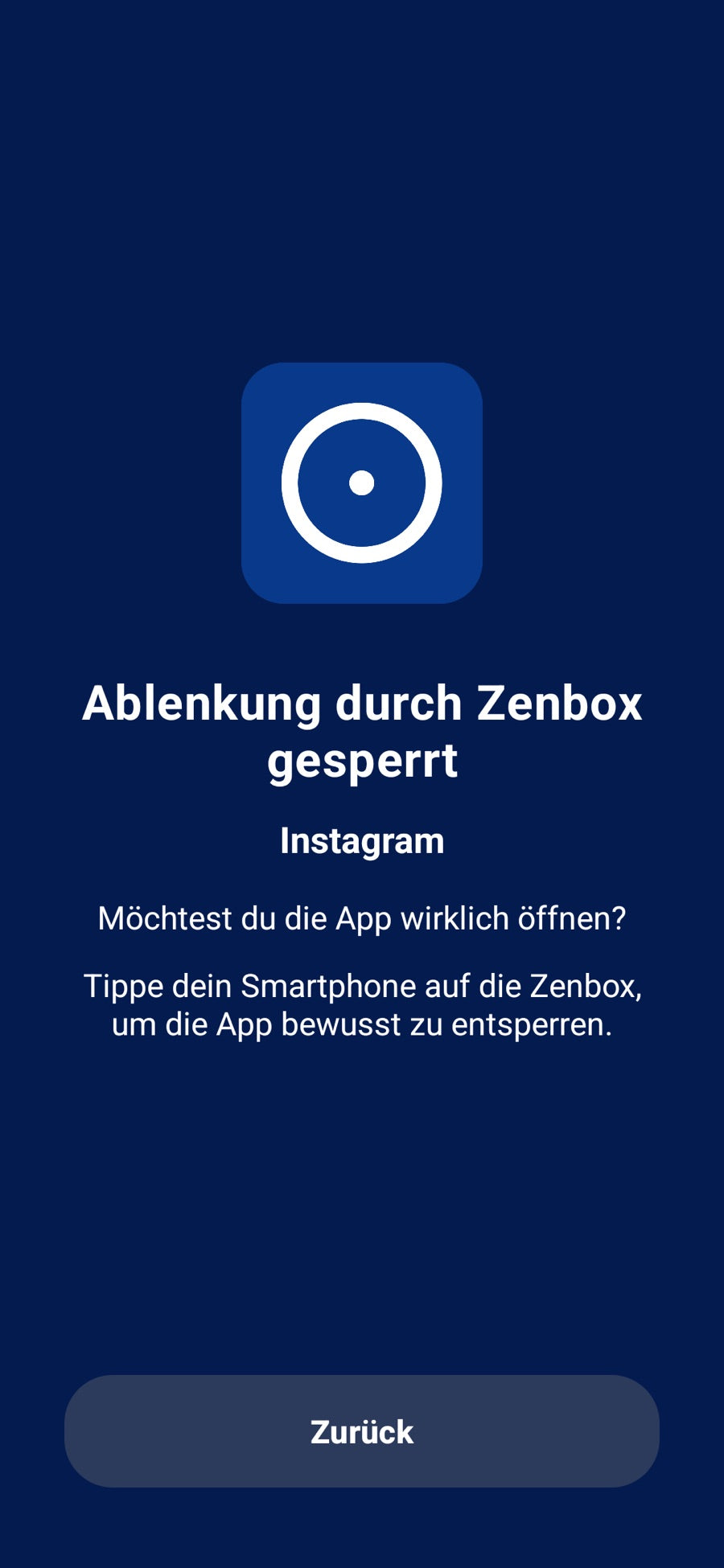 Zenbox lock screen over Instagram