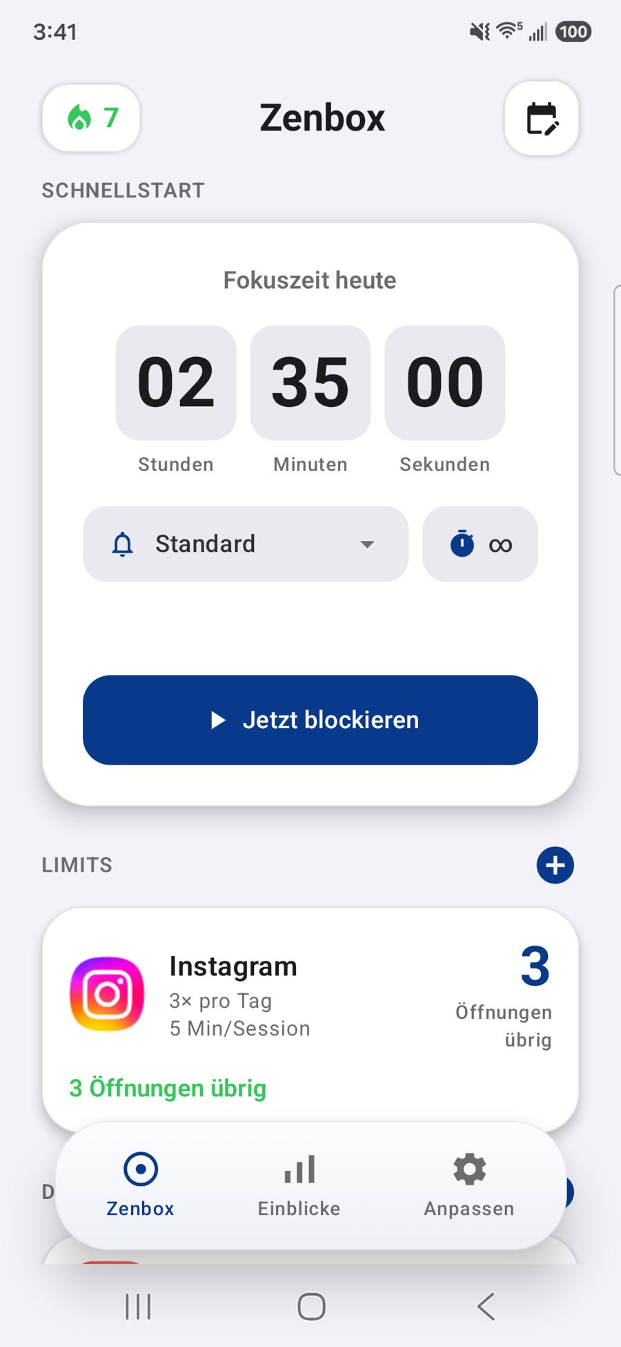 Zenbox app on Android: quick start and limits